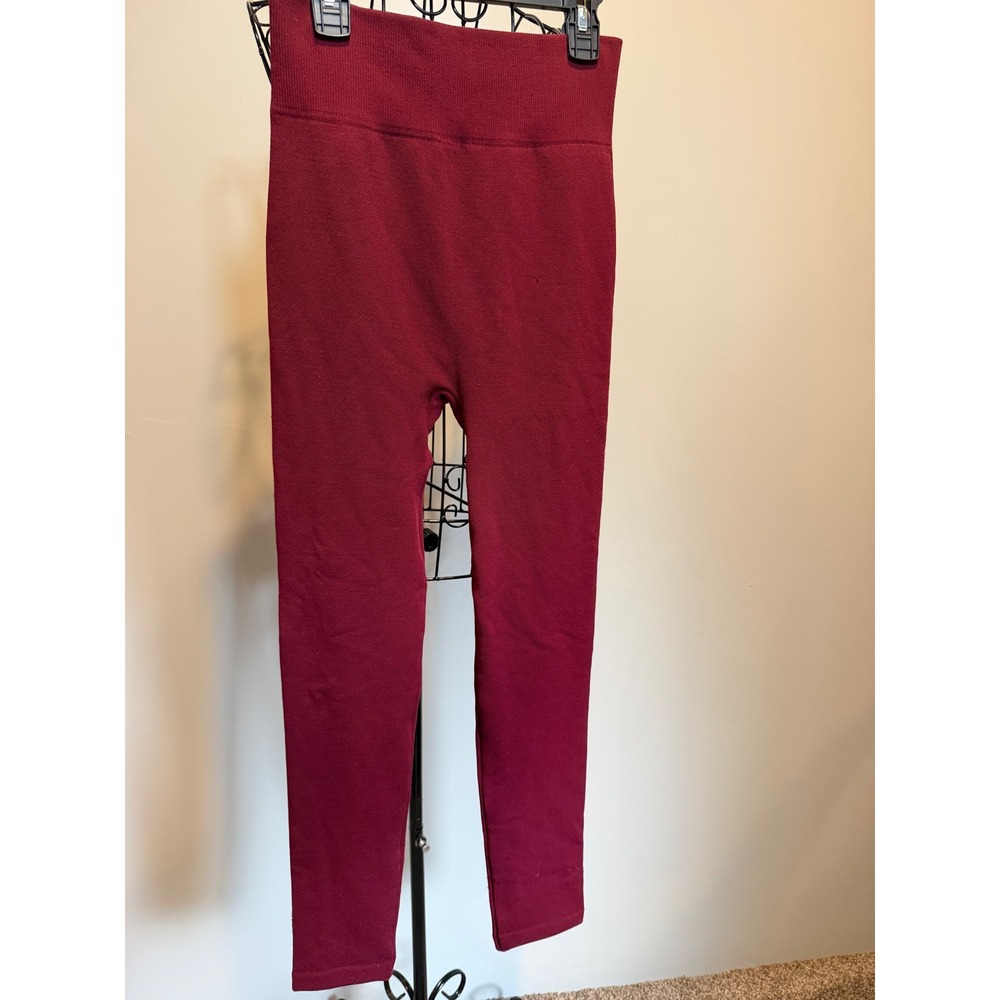 Charlie Paige Fleece Lined Leggings Burgundy Wine High Waisted Warm Winter Med
